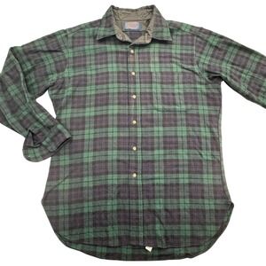 Pendleton Shirt Mens L Green Long Sleeve Button Flannel Wool Black Watch Tartan